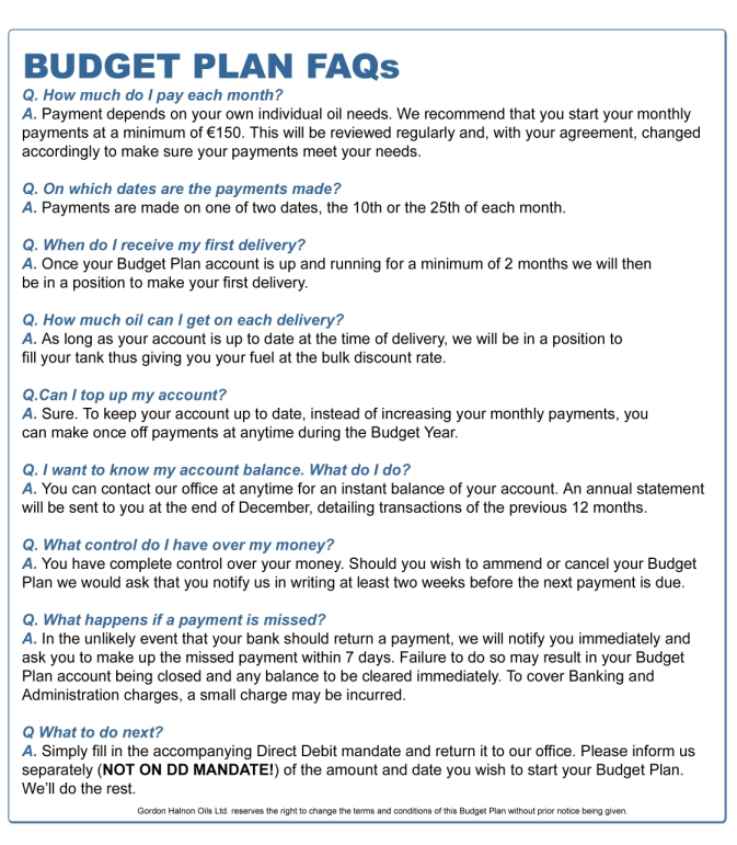 Monthy Budget Plan Frequently Asked Questions Leaflet